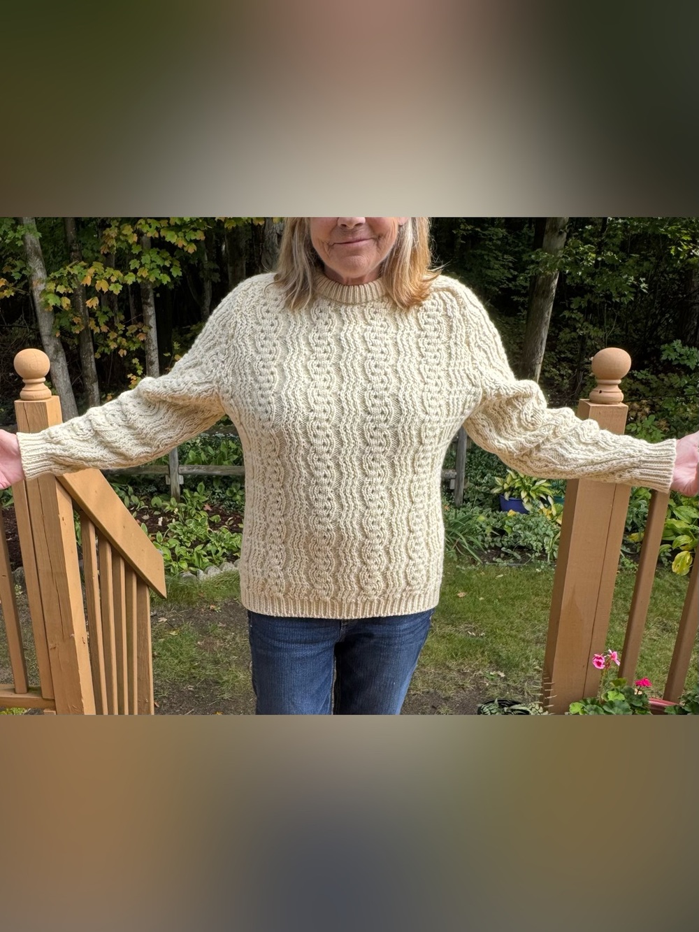 Textured Cable Crewneck Sweater in Cream - Women's Pullover